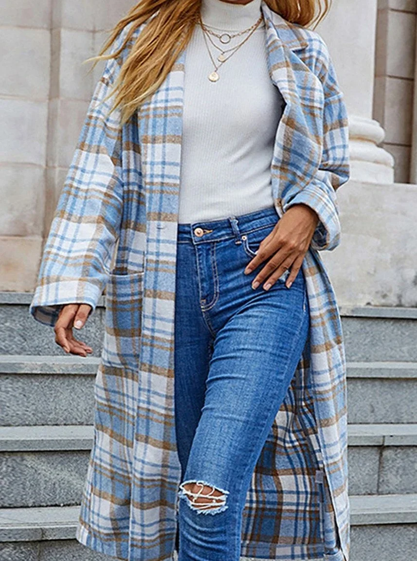 Casual Plaid Lapel Long Sleeve Outerwear | IFYHOME