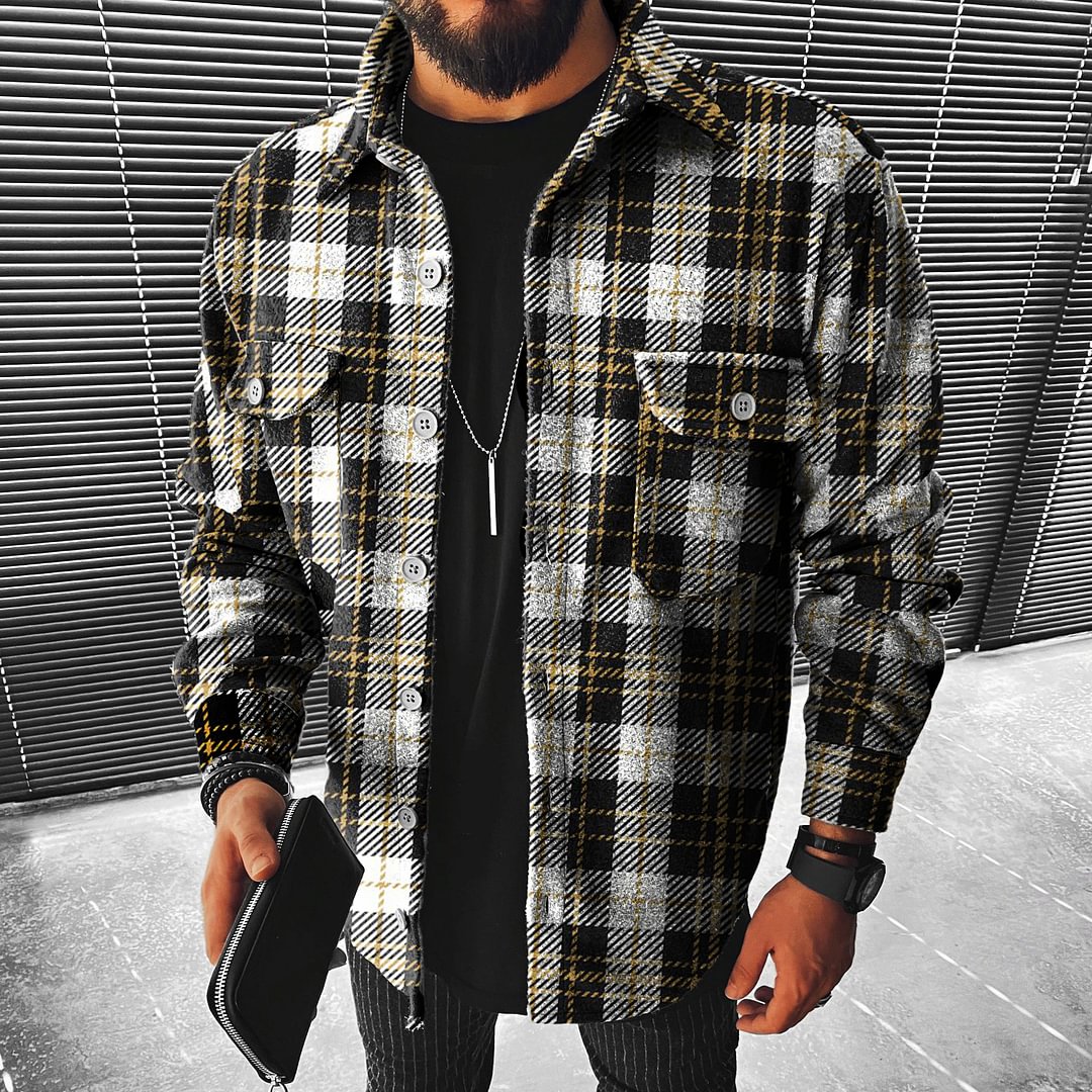 Casual Check Textured Long Sleeve Jacket-barclient