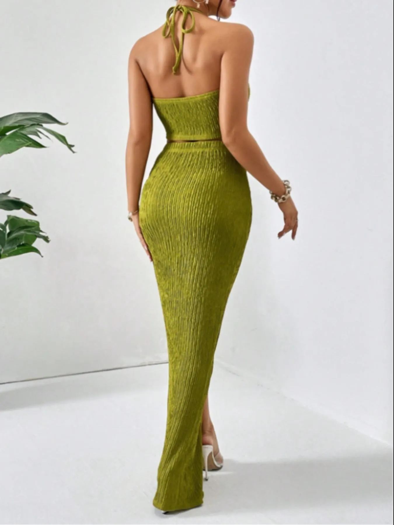 Elegant High-Slit Knit Set Dress, Slimming and Leg-Lengthening, British Style, Fitted Knit Split Dress, Vintage High Neck Waistless Women's Set Dress
