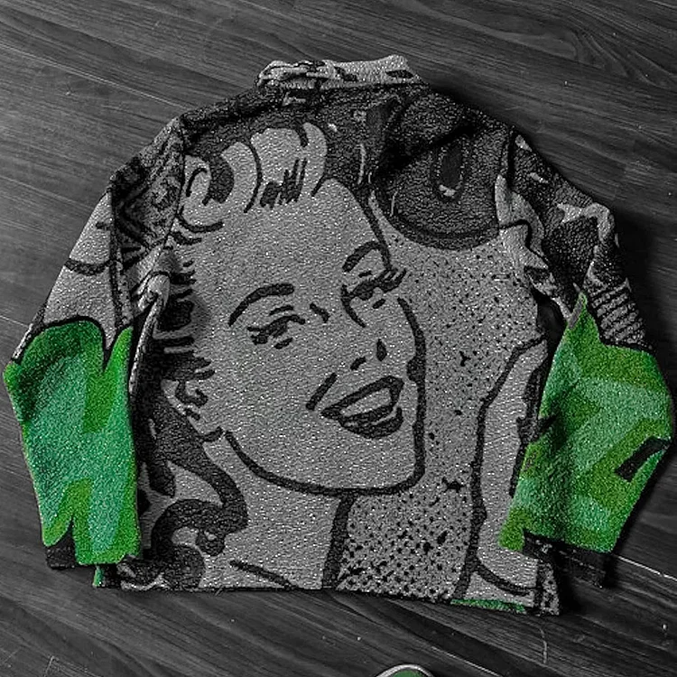 Casual Retro Lady Lapel Tapestry Zipper Long Sleeve Jacket