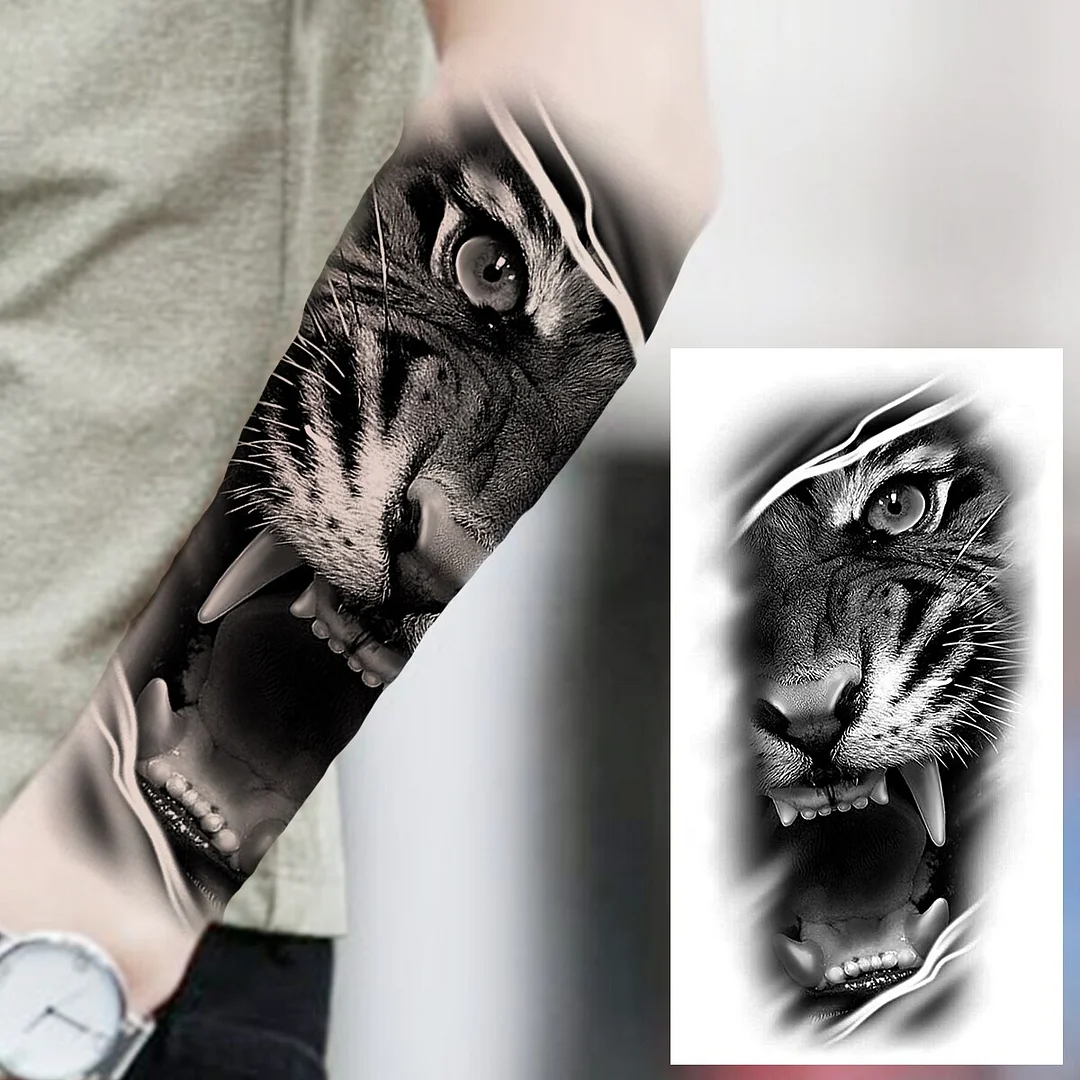 Sdrawing Praying Cross Temporary Tattoos For Men Adults Realistic Wolf Tiger Compass Skull Fake Tattoo Sticker Forearm Tatoos Arm