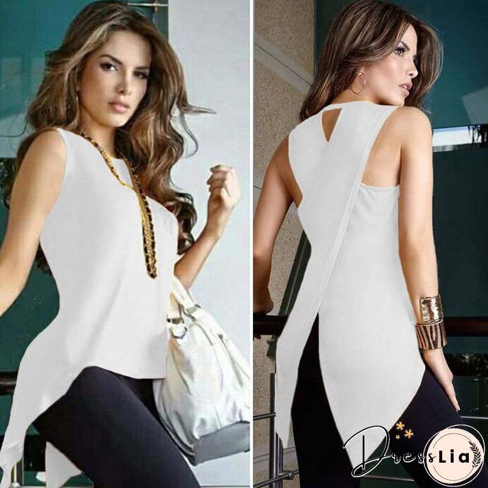 Women Cross Irregular Sleeveless Backless Tops and Blouses