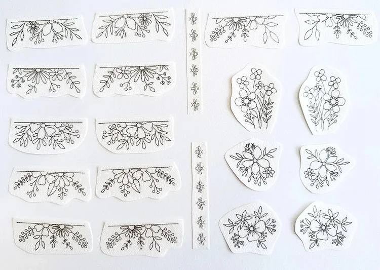 20 PCS】Wash-Away Water Soluble Flower Embroidery Pattern，Peel and Stick  Embroidery Kit
