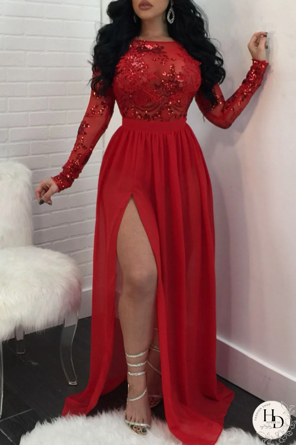 Red Milk. Sexy Cap Sleeve Long Sleeves O neck Swagger Floor-Length Floral Sequin backless Patchwork pers