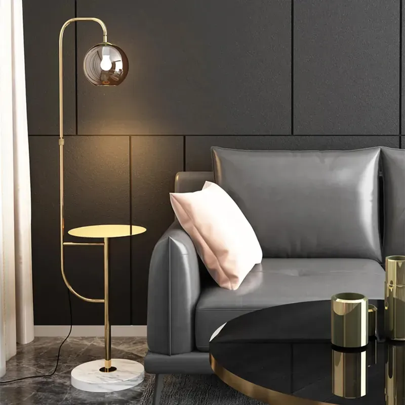 Minimalist Tray Floor Lamp with Metal Base & Glass Shade JOSENART Josenart