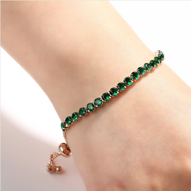 Adjustable Rose Gold Emerald Green Bracelet DMladies