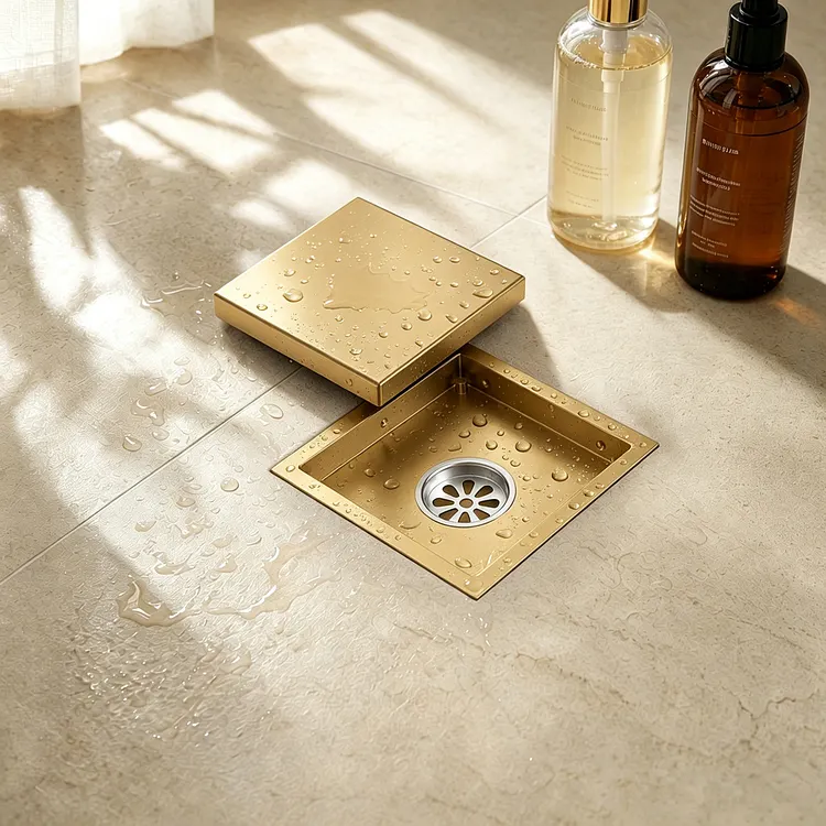 EVERSTEIN Square Shower Floor Drain in Brushed Gold SFS-3066-GD