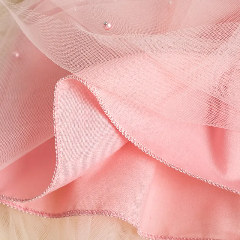 Uveng Baby Girls Dress for Summer Flower Lace Vestidos Wedding Party Kids Dresses for Girls Pearls Tulle Princess Children's Dresses