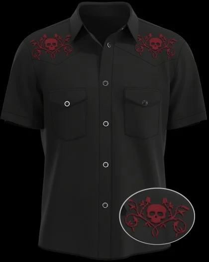 Men's Western Skull Print Short Sleeve Shirt