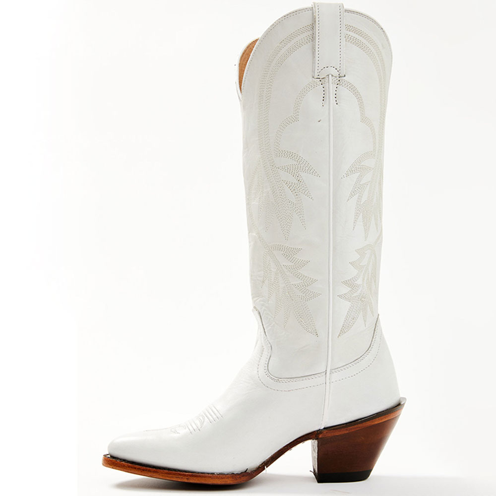 White Vintage Chunky Heel Embroidered Mid-Calf Cowboy Boots for Women