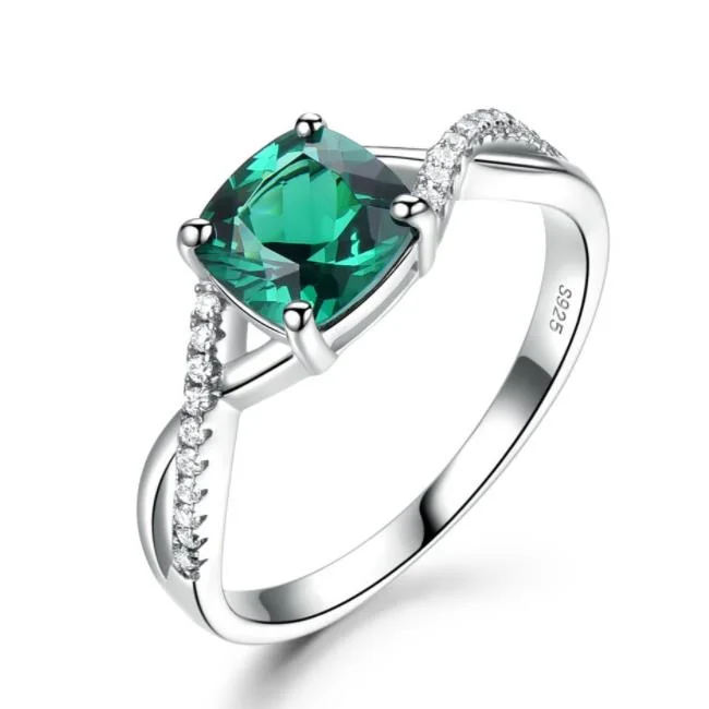Infinity Cut Emerald Ring with Diamond In Sterling Silver