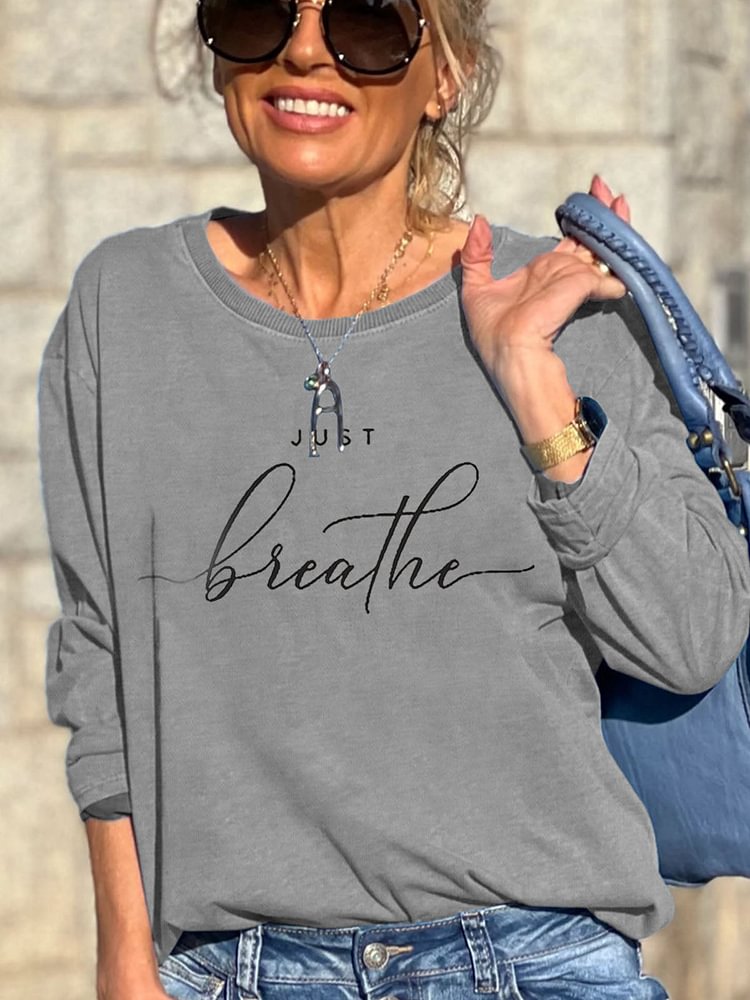 Women's Just Breathe Solid Crewneck Sweatshirt socialshop
