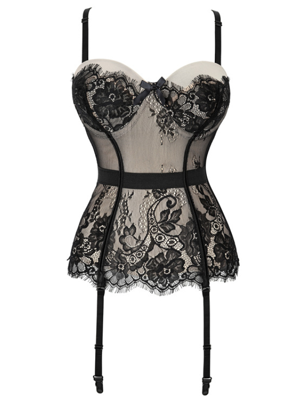 Elegant Color Block Lace Paneled Adjustable Shoulder Girdle Corset with ...