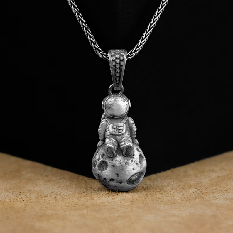 New Astronaut Spaceman on the Moon Pendant Necklace