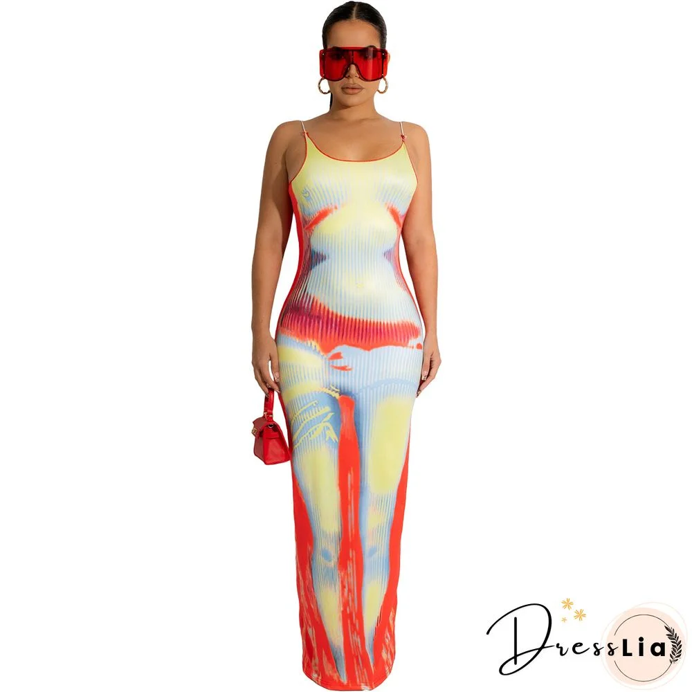 CM.YAYA Women 3D Printed Short Sleeve O-neck Bodycon Midi Maxi DressFor Summer Sexy Night Party Clubwear Long Dresses