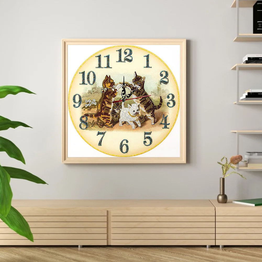 DIY Crystal Rhinestone Diamond Painting Cat Clock(35*35cm)