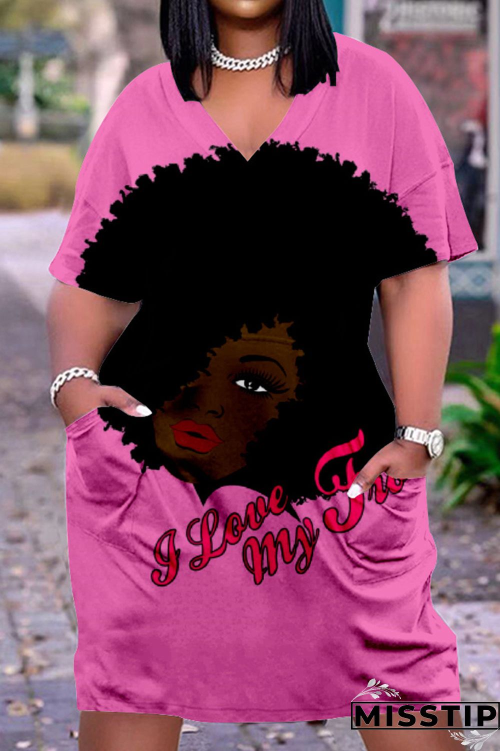 Blue Black Fashion Casual Print Basic V Neck Short Sleeve Dress