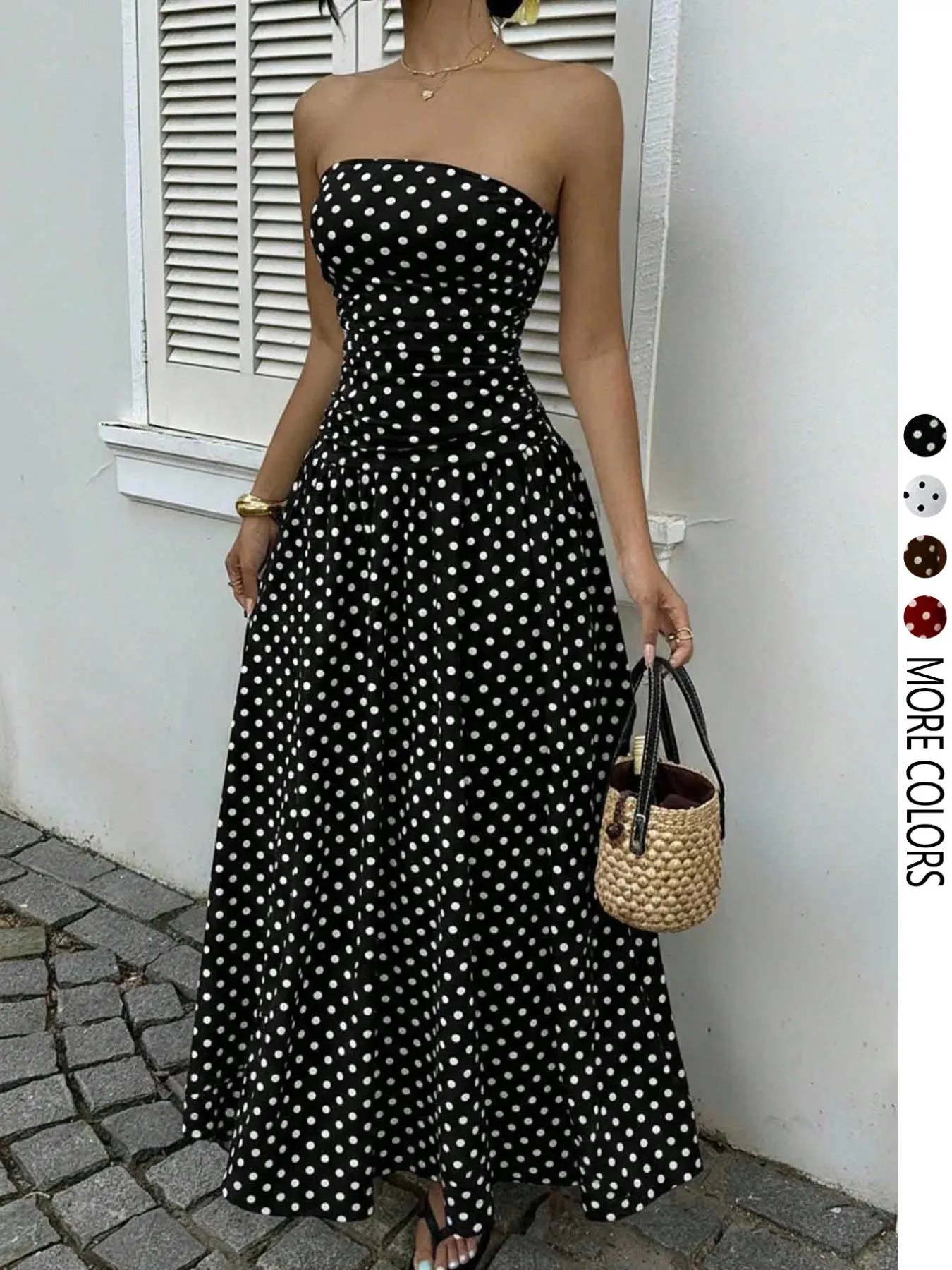 Women's Elegant Chic Fashion Polka Dot Strapless Dress, Stylish Sleeveless Maxi Dress for Parties and Casual Wear Womenswear, Elegant Evening Dress, Formal Dress