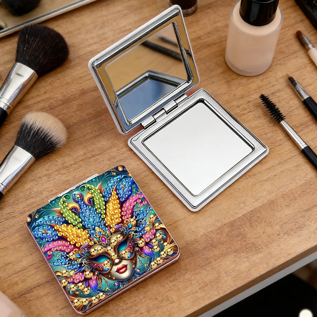 Mask-2 DIY Special Shaped Diamond Painting Compact Mirror Kits Diamond Art Painting Pocket Mirror for Beginners Adults Art Craft Woman Gifts