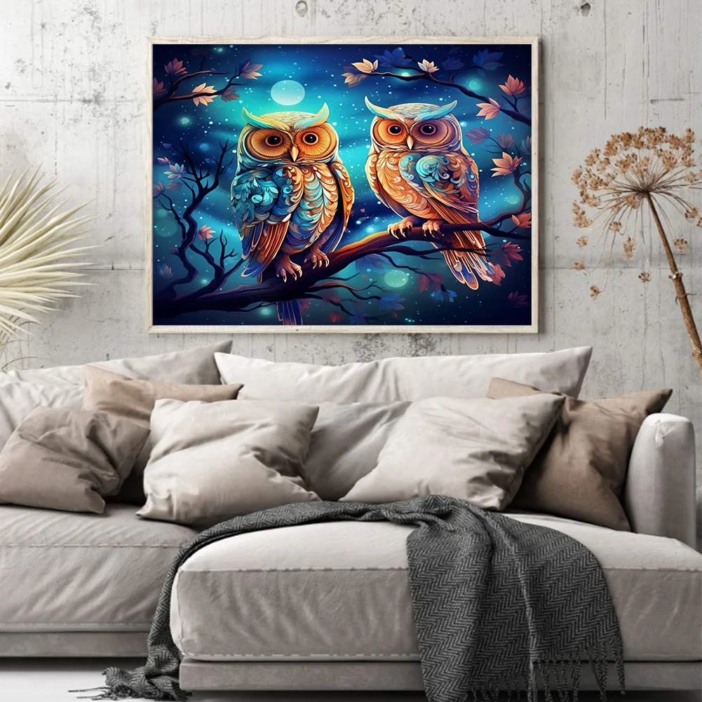 9CT Full Stamped Cross Stitch Bead Embroidery- Owls(Canvas|52*40CM)