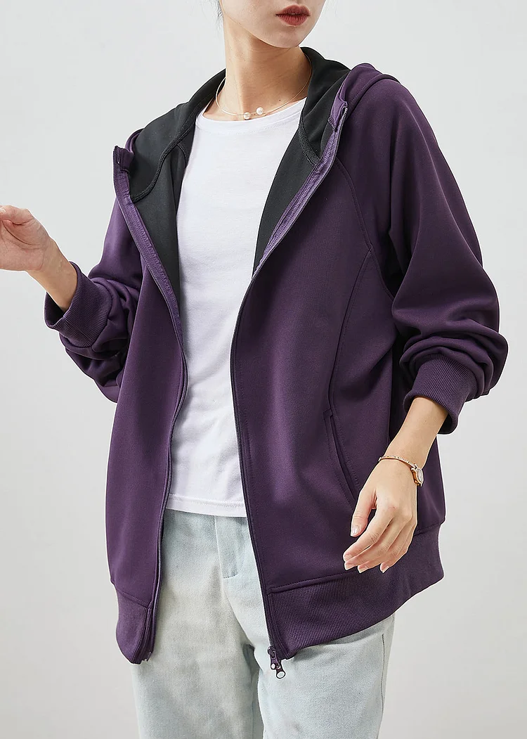 Organic Purple Hooded Cotton Sweatshirts Coats Spring