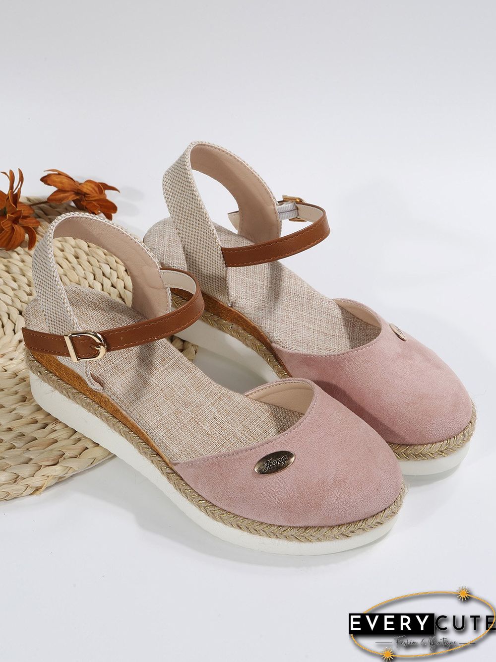 Women Color Block Summer Vacation Braided Non-Slip Block Heel Espadrille Sandals Adjustable Buckle EVA Wedges&Flatform