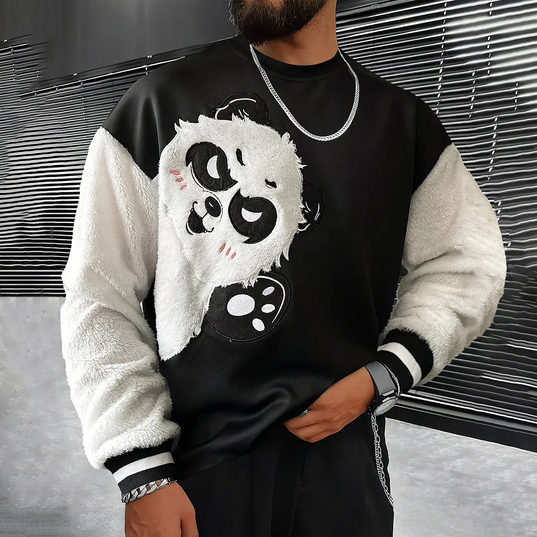 Street Color Contrast Panda Pattern Sweatshirt