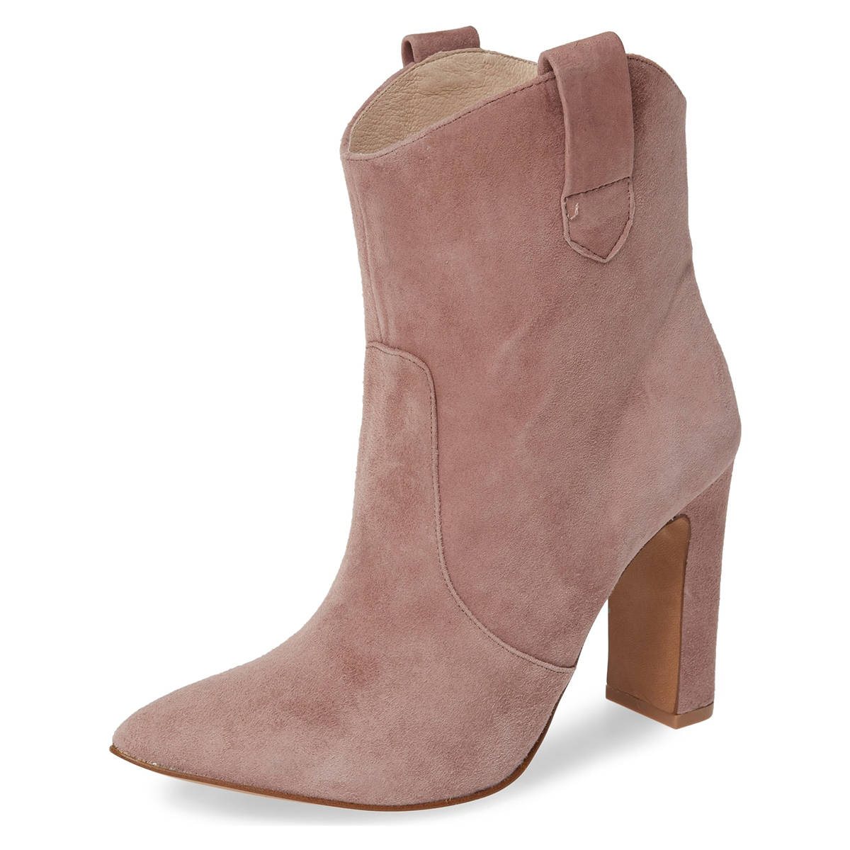 Dusty Pink Closed Toe Chunky Heel Slip On Western Boots for Women
