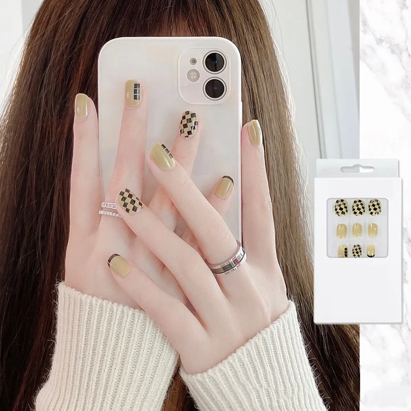 24pcs Stiletto nail tips Aesthetic Northern Lights Simple Fashion Lasting Fake Nails Wearable Full Cover Finished Fingernails TY-Nail Inspo