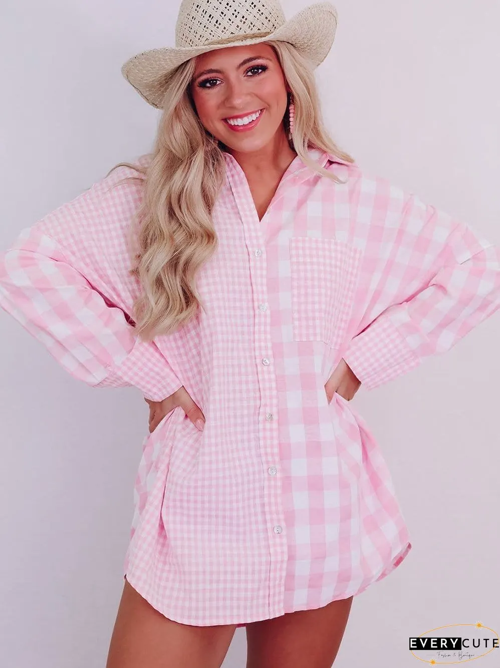 Cute Pink and White Plaid Shirt