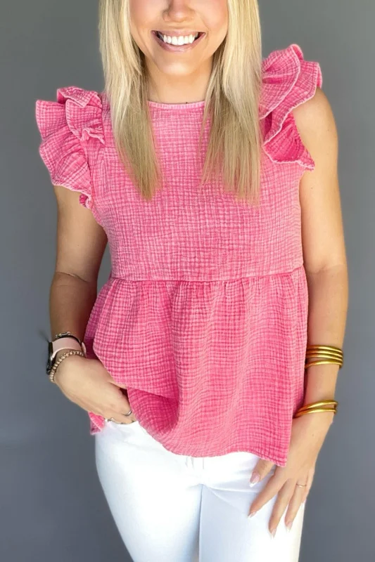 Waffle Ruffle Sleeveless Top