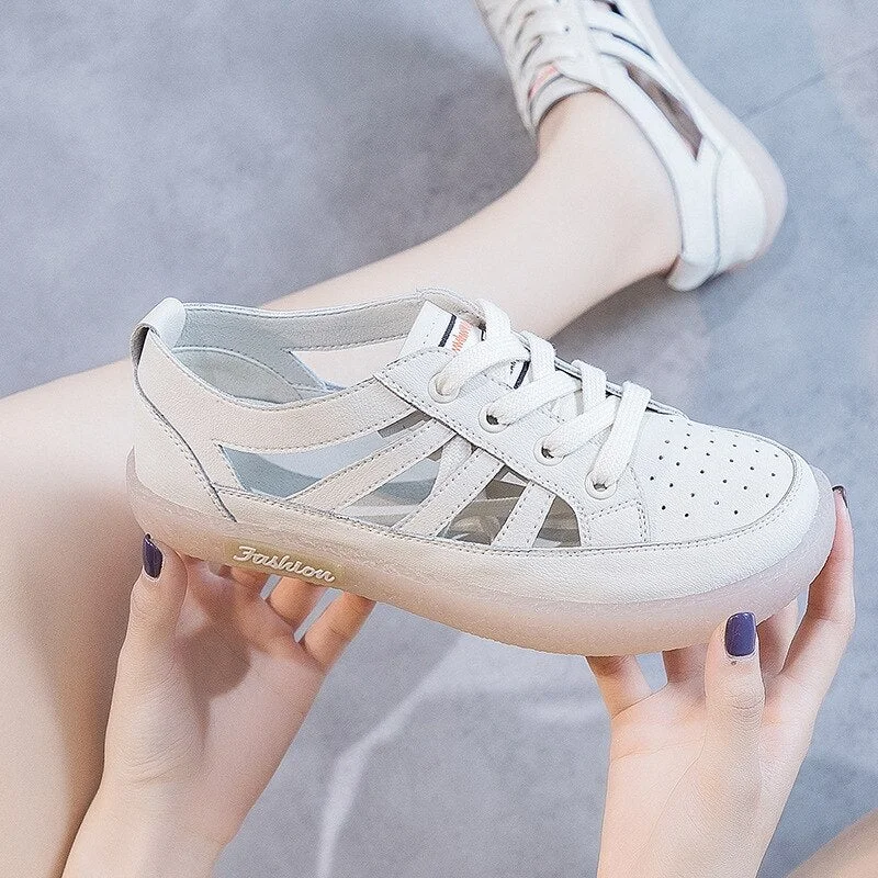 Women Genuine Leather Sneakers Summer White Lacing Flat Shoes Woman Casual Plus Size Vulcanized Shoe Comfortable Maternity Shoes