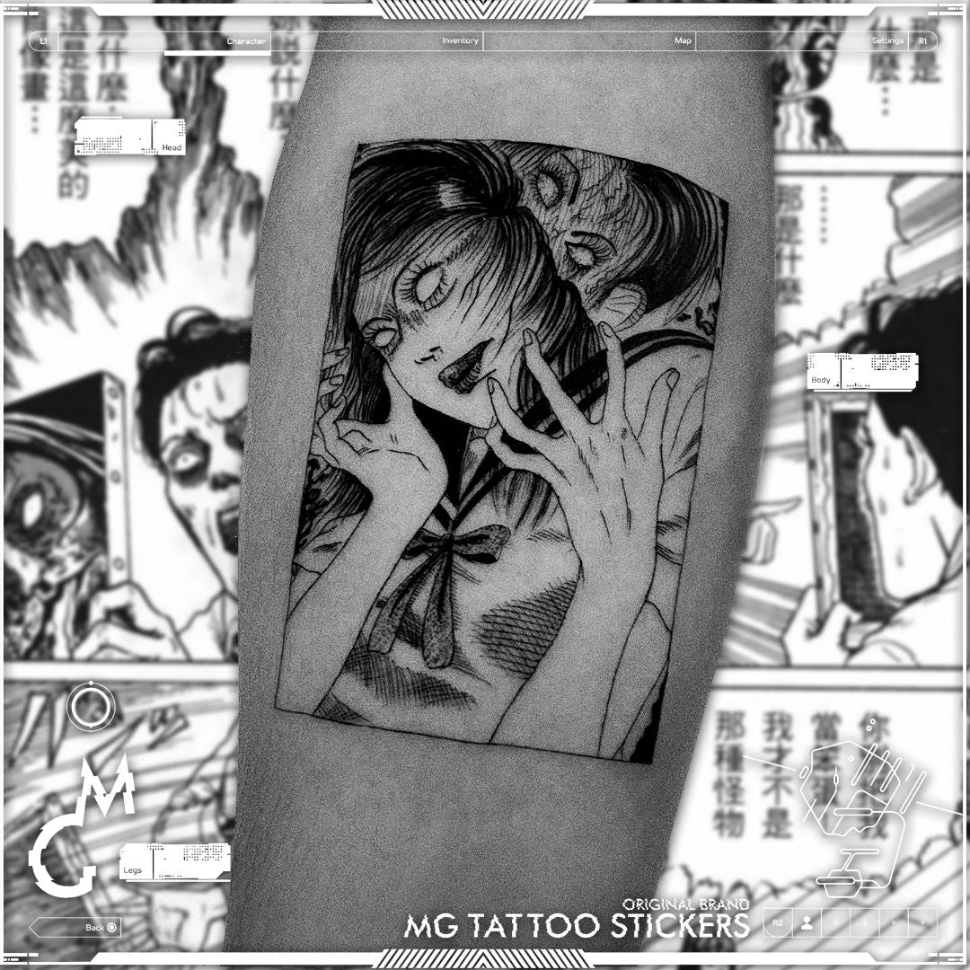 12*19cm Japanese Horror Comics Dark Comics Ito Junji Alternative Monster Niche Tattoo Stickers for Men and Women