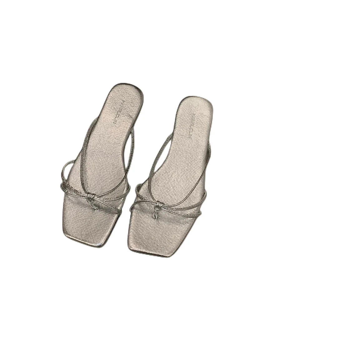 Churchf Churchf Flat Flip Flank Slippers Fairy Shoes Wear The 2024 New Summer Beach Sandals Silver Sandals