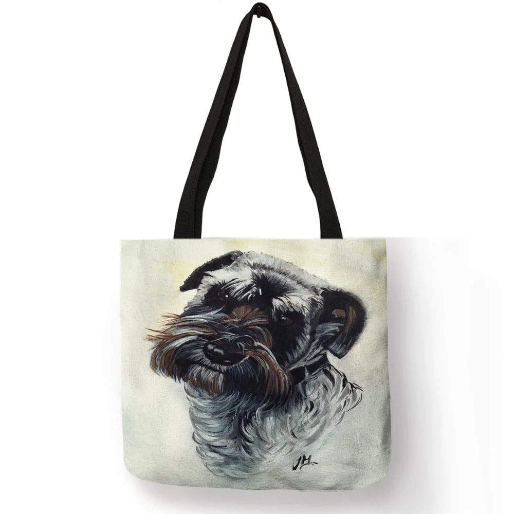 Dropship Schnauzer Dog Painting Handbags For Women Lady Korean Shoulder Bag Casual Shopping Shopper  Bags Large Capacity