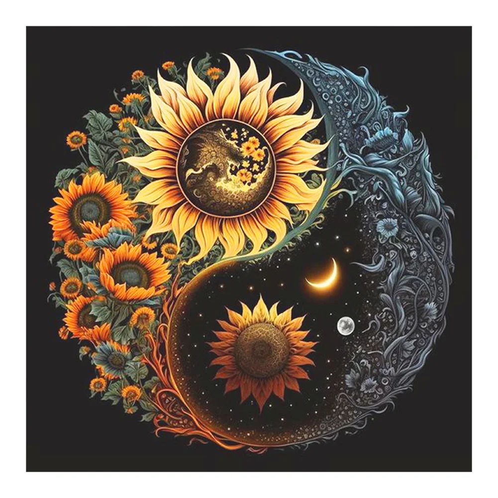 Diamond Painting - Full Round Drill - Yin Yang Sunflower(30*30cm)