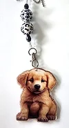 GOLDEN RETRIEVER ACRYLIC & RESIN BEADED HANGING REAR VIEW MIRROR CAR CHARM - HANDMADE - FREE SHIPPING