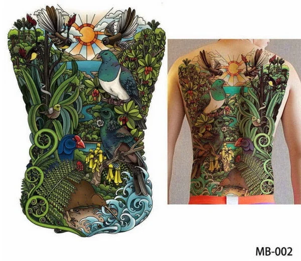 48*35 cm large tattoo stickers 2018 new designs fish wolf buddha waterproof temporary flash tattoos full back chest body for men