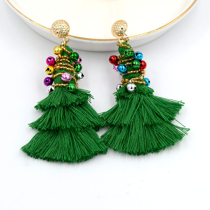 Christmas Green Christmas Tree Colorful Bell Tassel Dangle Earrings 2024 - Flycurvy 