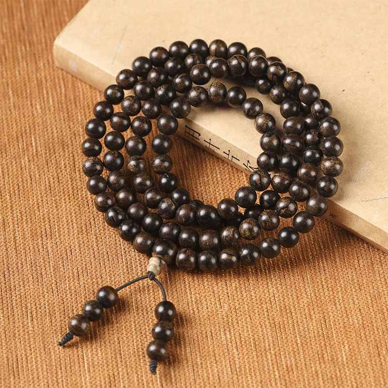 Cambodian Agarwood Rosary 108 Beads Buddha Bracelet Necklace 8mm
