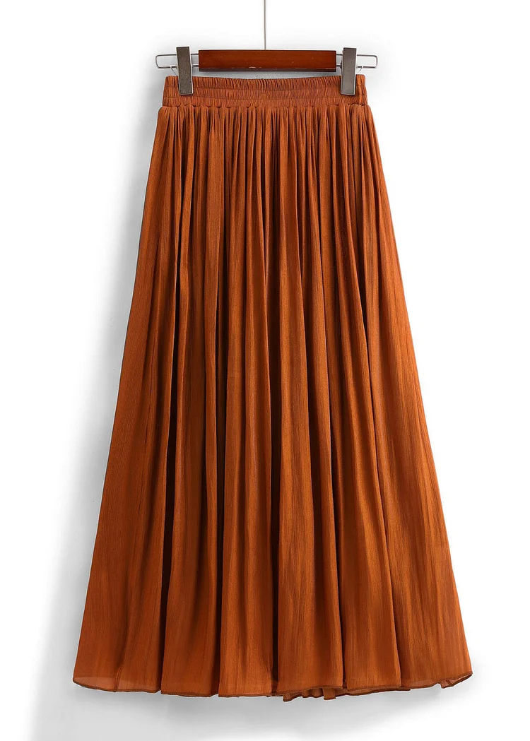 Orange Wrinkled Cotton Pleated Skirts High Waist
