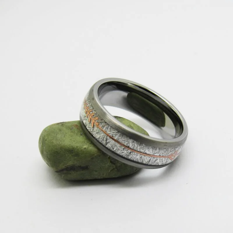 6MM 8MM Tungsten Gold Rings Full Arc Steel Color Inlaid With Silver Wire And Rose Gold Arrow With Mens And Womens