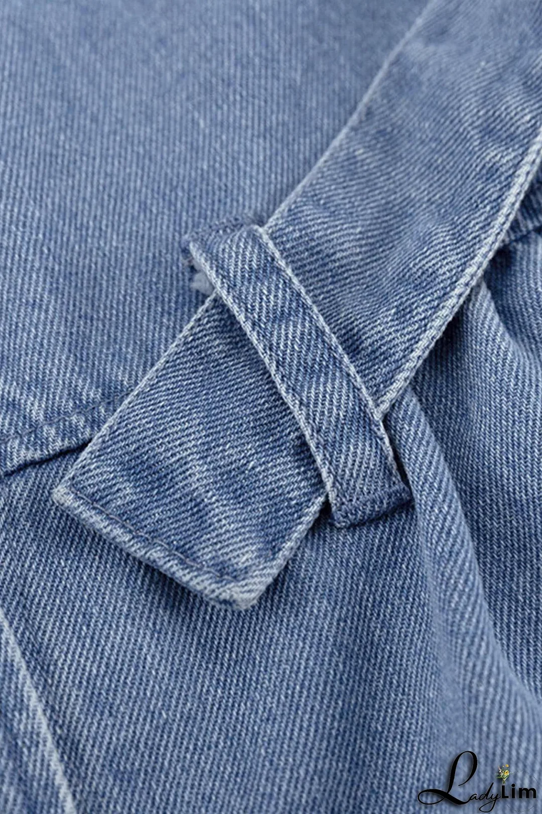 V Neck Button Front Lace Up Denim Dress