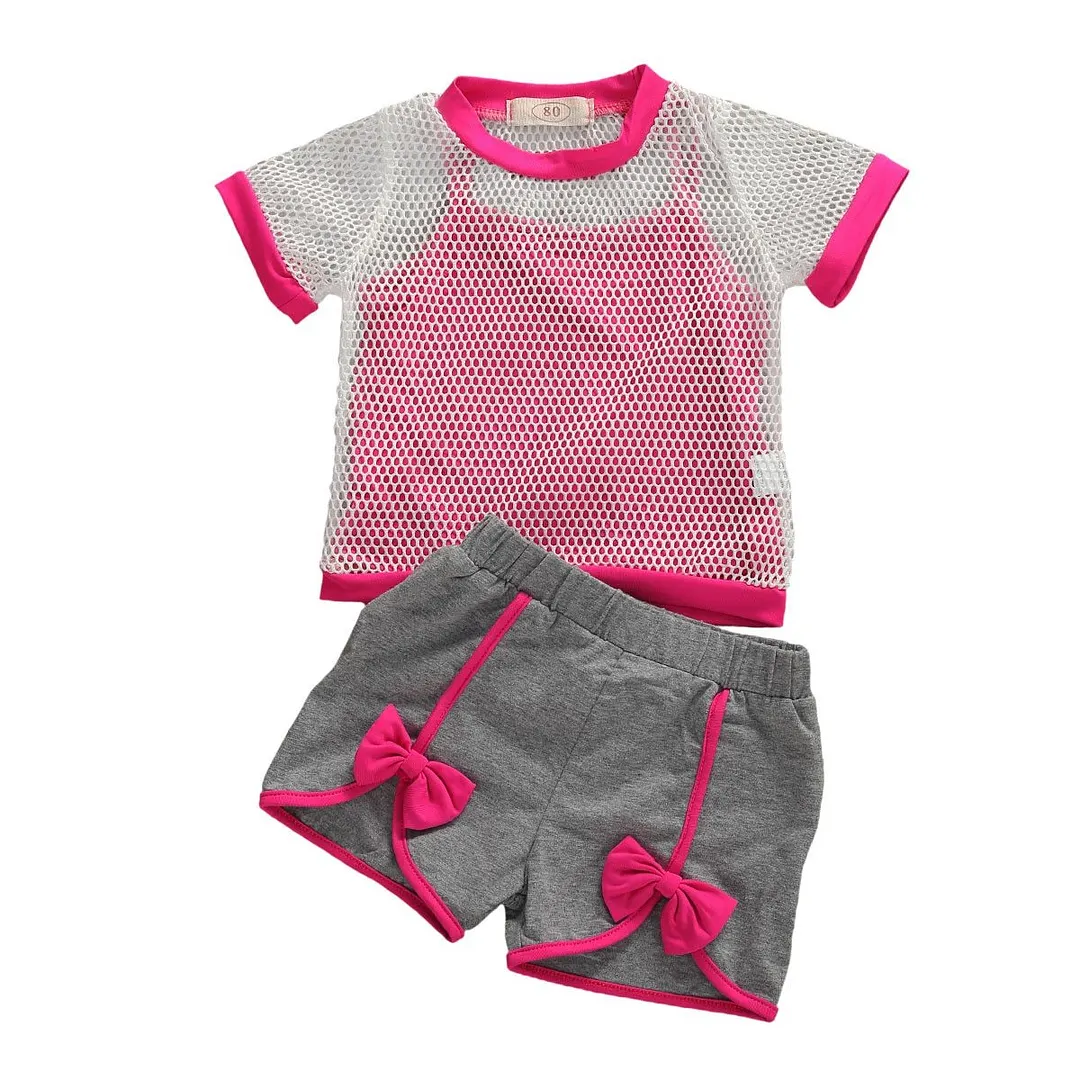 3Pcs Casual Toddler Kid Baby Girl Clothes Hollow Top Crop Vest Shorts Summer Outfits Sets 1-6 Years