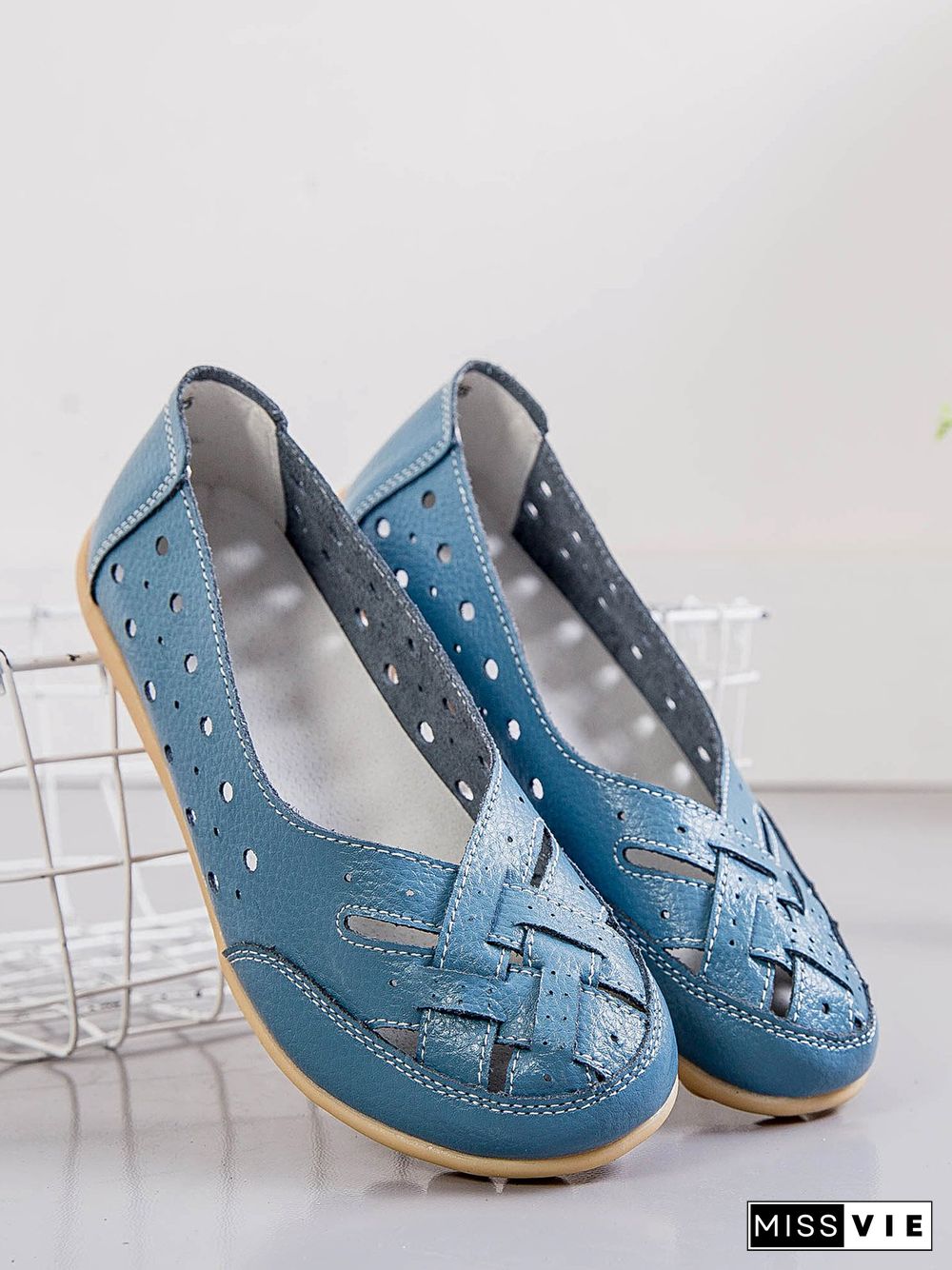 Hollow Leather Soft Sole Shoes