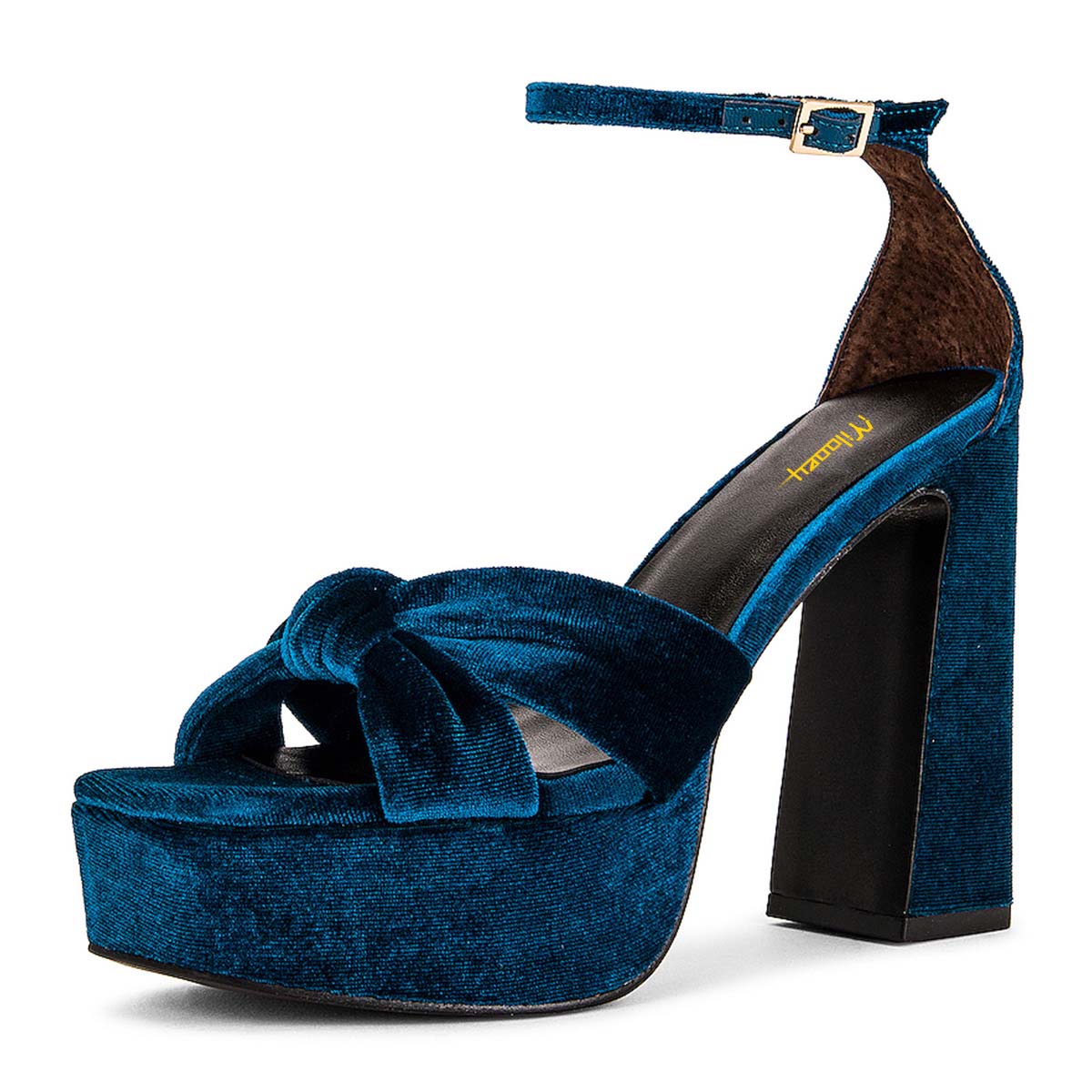 Navy Blue Ankle Strap Open Toe Chunky Heel Platform Women's Sandals Nicepairs