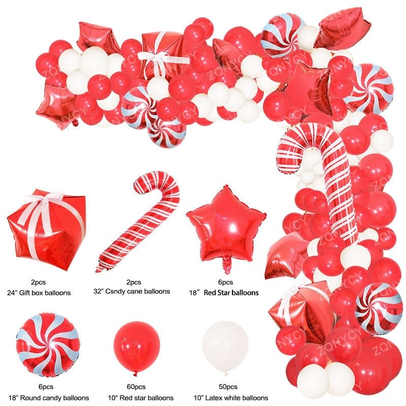 128pcs Christmas Balloon Garland Arch Kit with Gift Box Candy Star Foil Balloons Christmas Decoration for Home New Year Navidad