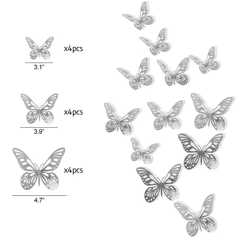12Pcs 3D Hollow Butterfly Wall Sticker DIY Home Decoration Wall Art Decal Wedding Party Butterfly Kids Room Decors Christmas