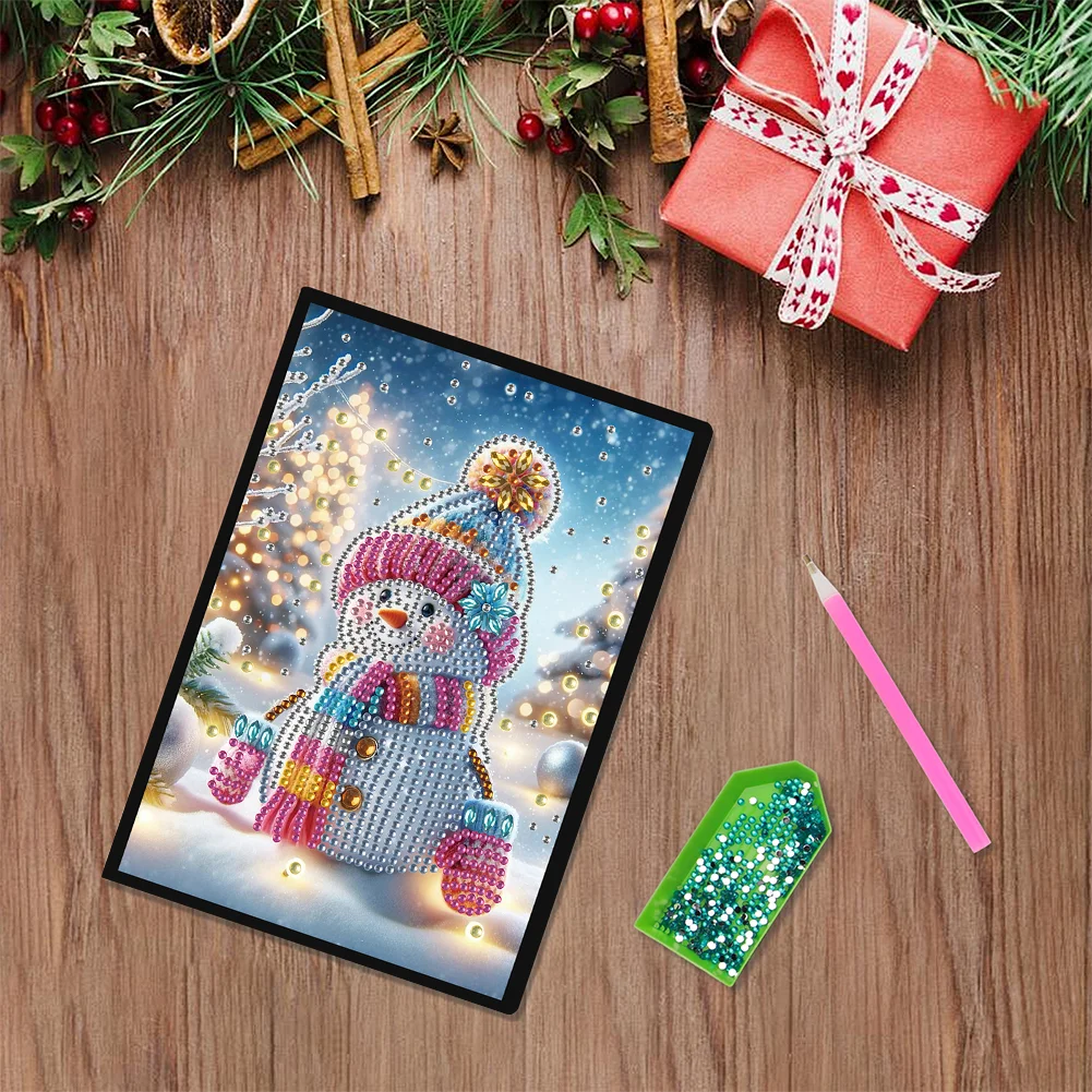 Snowman A5 Size Diamond Painting Notebook Set with 4Pcs Bookmark Holiday Gift