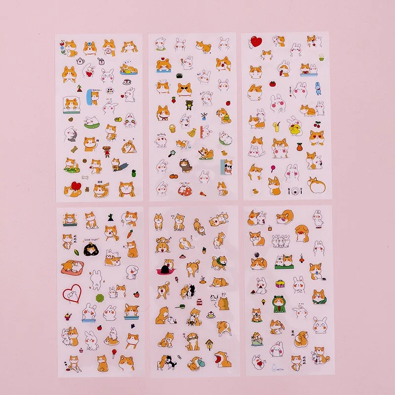 6 Pcs/Set Cute Kawaii Cartoon Dog Stickers Diary Scrapbook Cat Kitty Stationery Office School Diary Phone bullet journal Kids